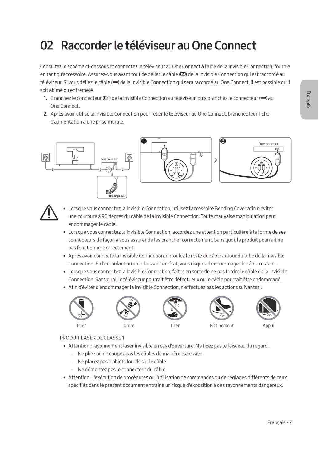 Samsung UE65LS003ASXXN, UE55LS003ASXXN manual Raccorder le téléviseur au One Connect, Produit Laser DE Classe 