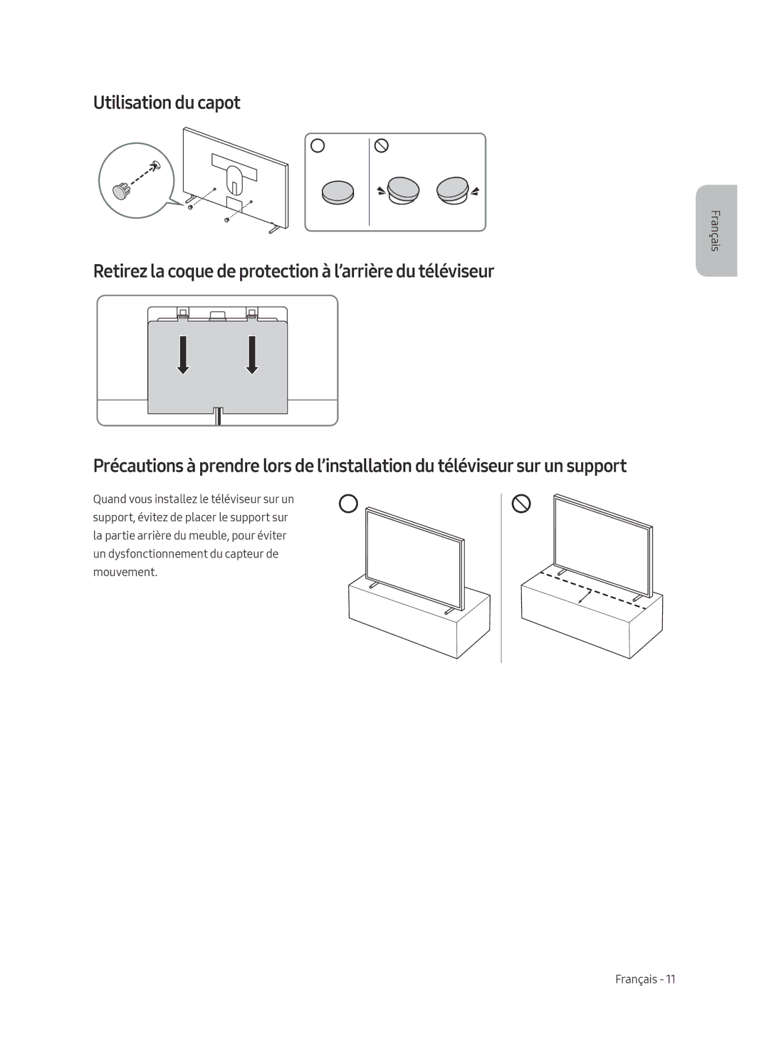 Samsung UE65LS003ASXXN, UE55LS003ASXXN manual Utilisation du capot 