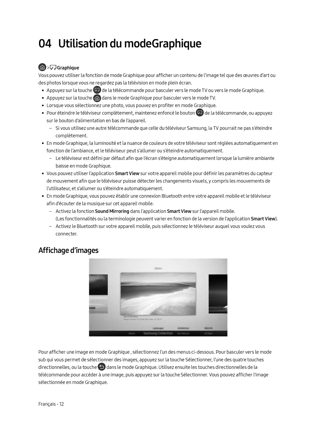 Samsung UE55LS003ASXXN, UE65LS003ASXXN manual Utilisation du modeGraphique, Affichage d’images 