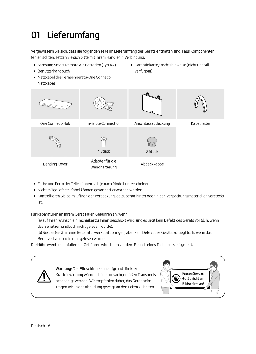 Samsung UE55LS003ASXXN, UE65LS003ASXXN manual Lieferumfang 