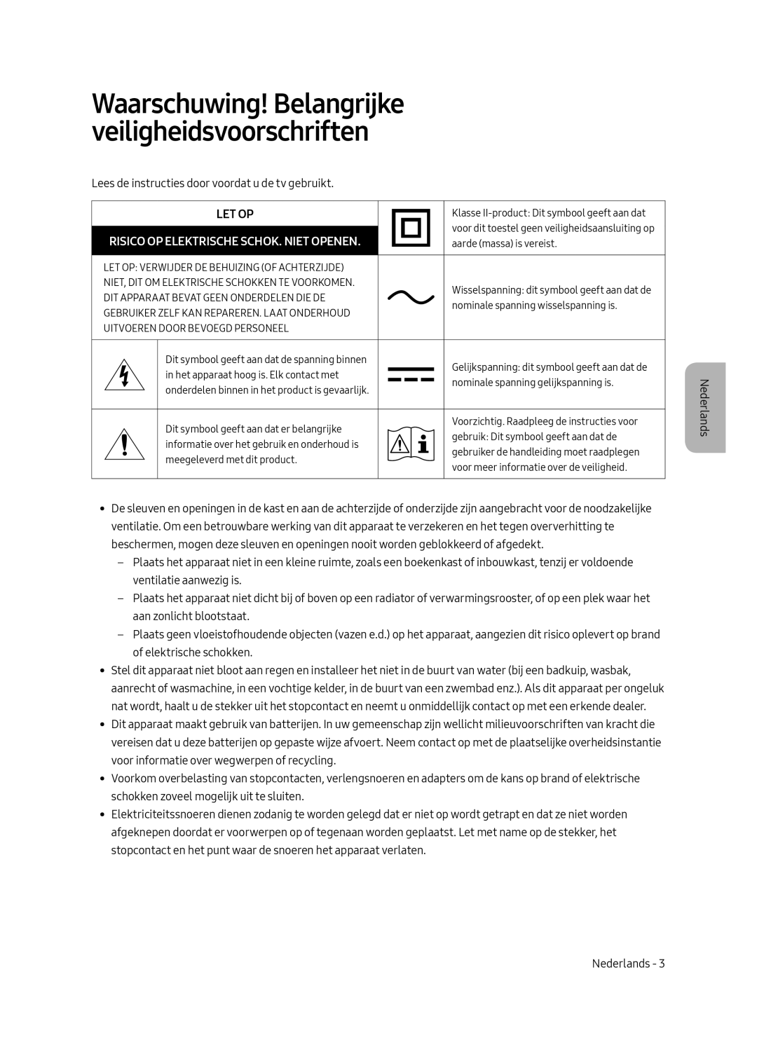 Samsung UE65LS003ASXXN, UE55LS003ASXXN manual Waarschuwing! Belangrijke veiligheidsvoorschriften 