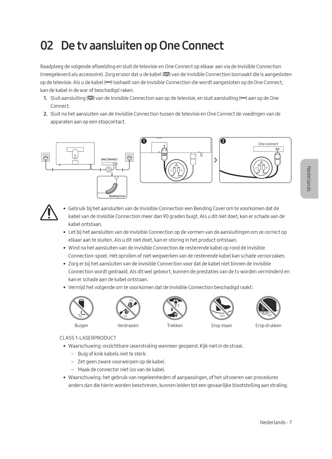 Samsung UE65LS003ASXXN, UE55LS003ASXXN manual De tv aansluiten op One Connect, Class 1-LASERPRODUCT 