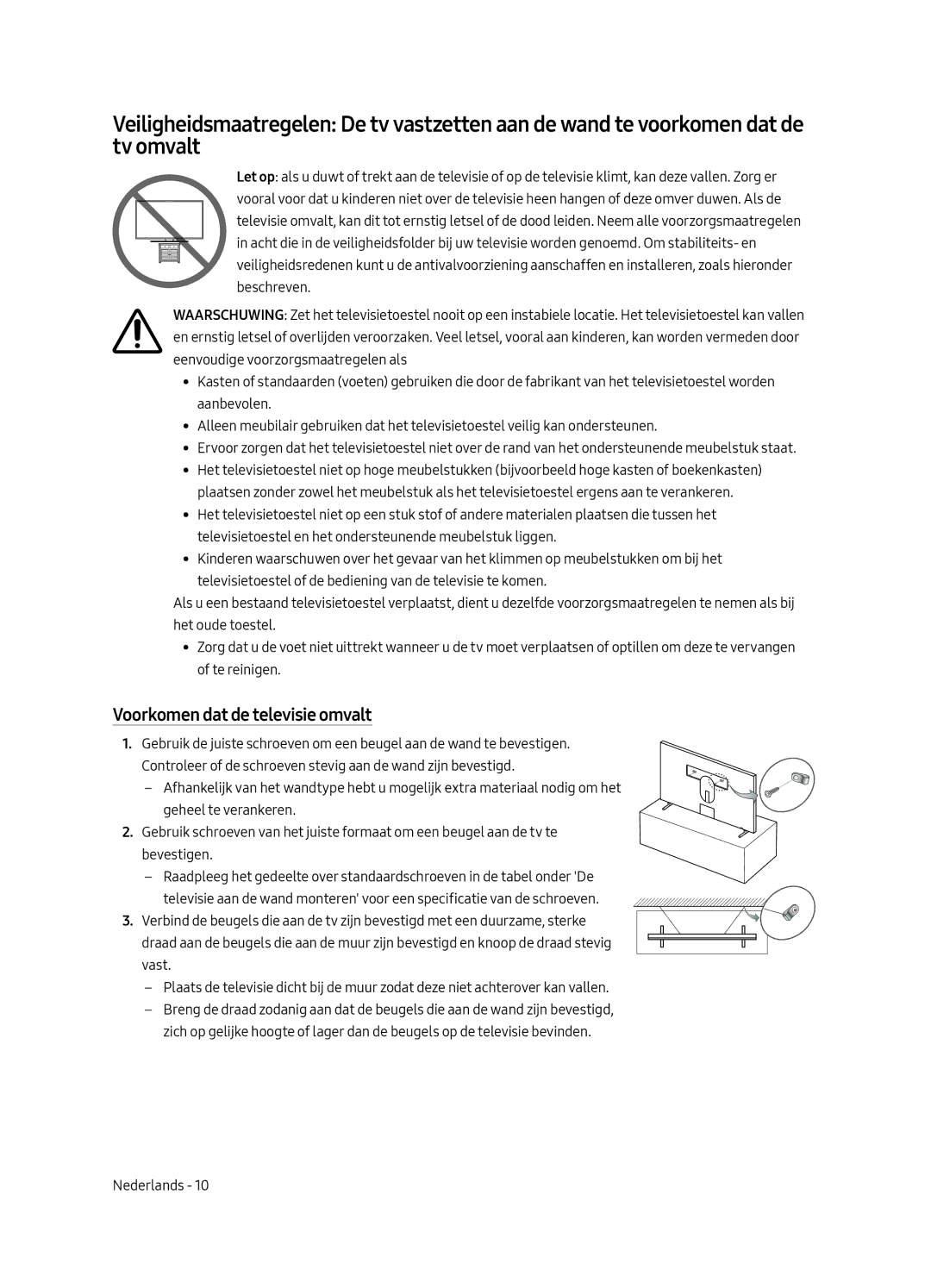 Samsung UE55LS003ASXXN, UE65LS003ASXXN manual Voorkomen dat de televisie omvalt 