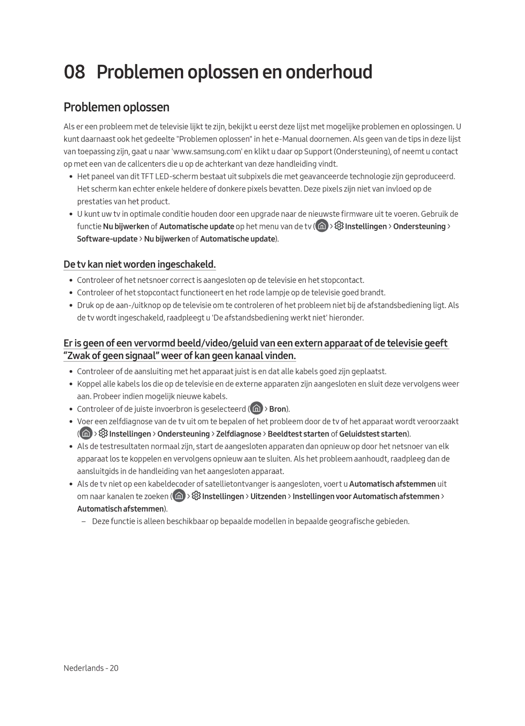 Samsung UE55LS003ASXXN, UE65LS003ASXXN manual Problemen oplossen en onderhoud, De tv kan niet worden ingeschakeld 