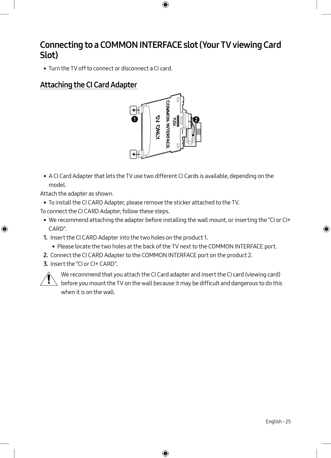 Samsung UE49M5600AKXXU, UE55M5500AKXZT, UE32M5500AKXZT, UE49M5500AKXZT, UE55M5500AKXXU manual Attaching the CI Card Adapter 