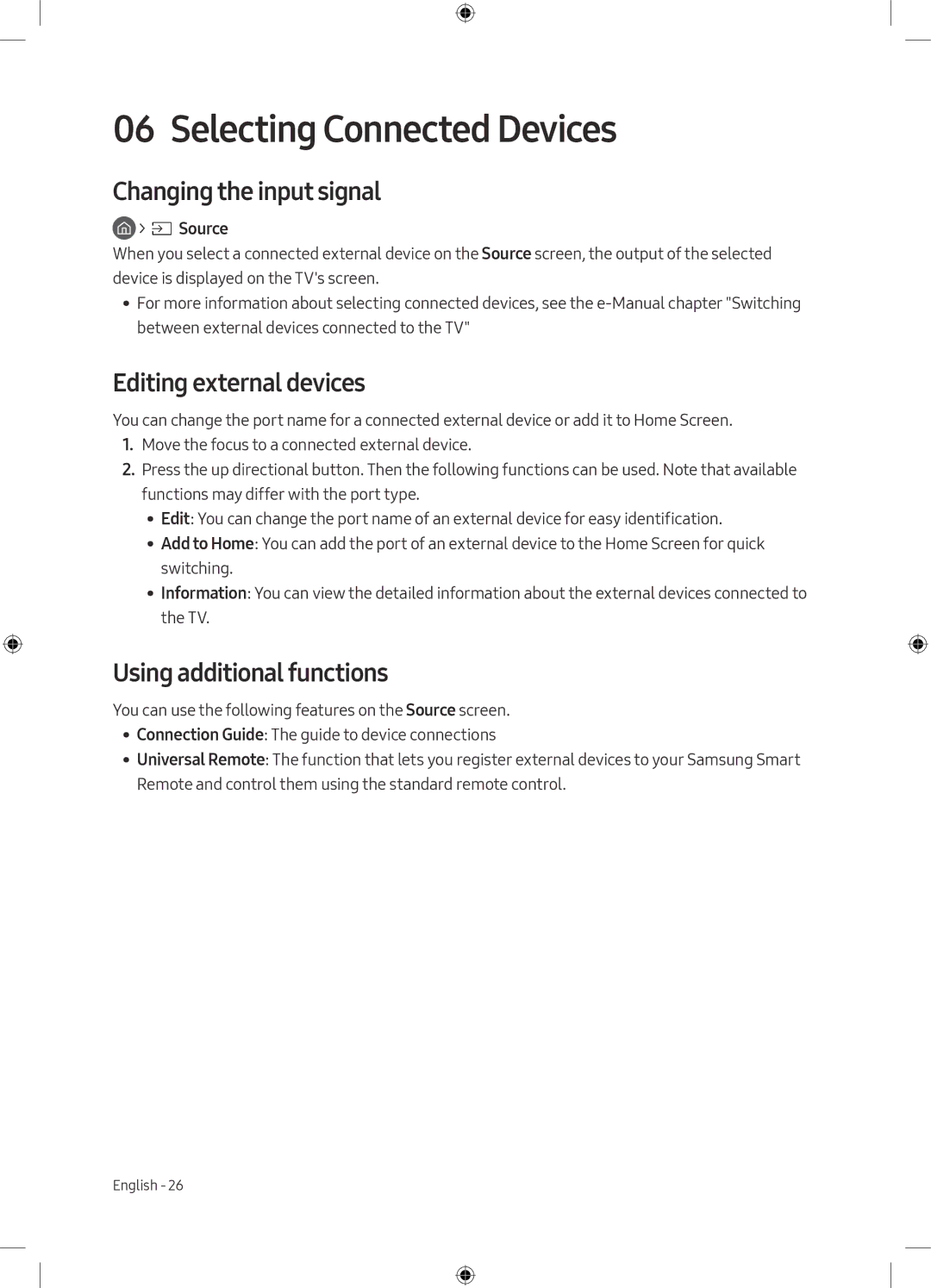 Samsung UE32M5500AKXXU, UE55M5500AKXZT Selecting Connected Devices, Changing the input signal, Editing external devices 