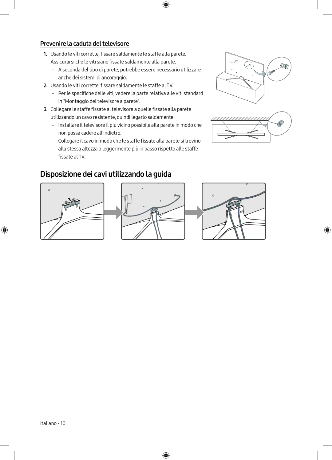 Samsung UE55M5500AKXXU, UE55M5500AKXZT manual Disposizione dei cavi utilizzando la guida, Prevenire la caduta del televisore 