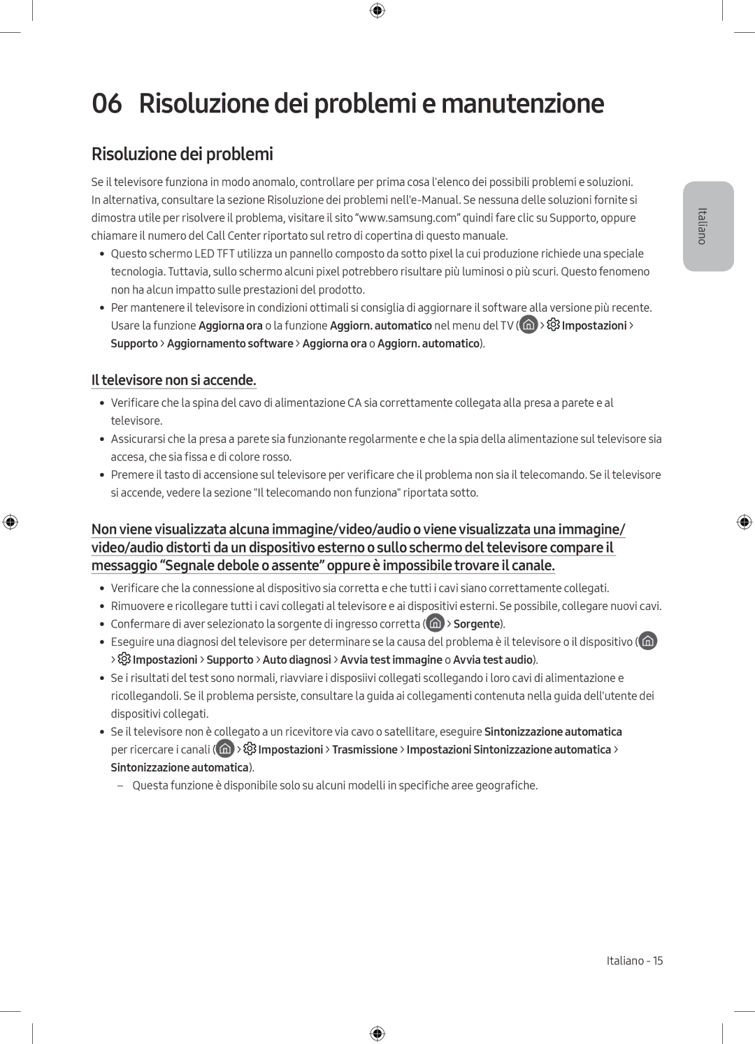 Samsung UE49M5500AKXXU, UE55M5500AKXZT, UE49M5500AKXZT manual Risoluzione dei problemi, Il televisore non si accende 