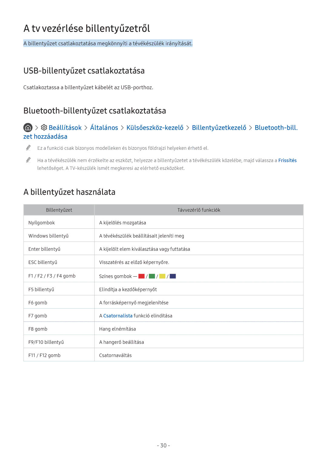 Samsung UE49M5502AKXXH manual Tv vezérlése billentyűzetről, USB-billentyűzet csatlakoztatása, Billentyűzet használata 