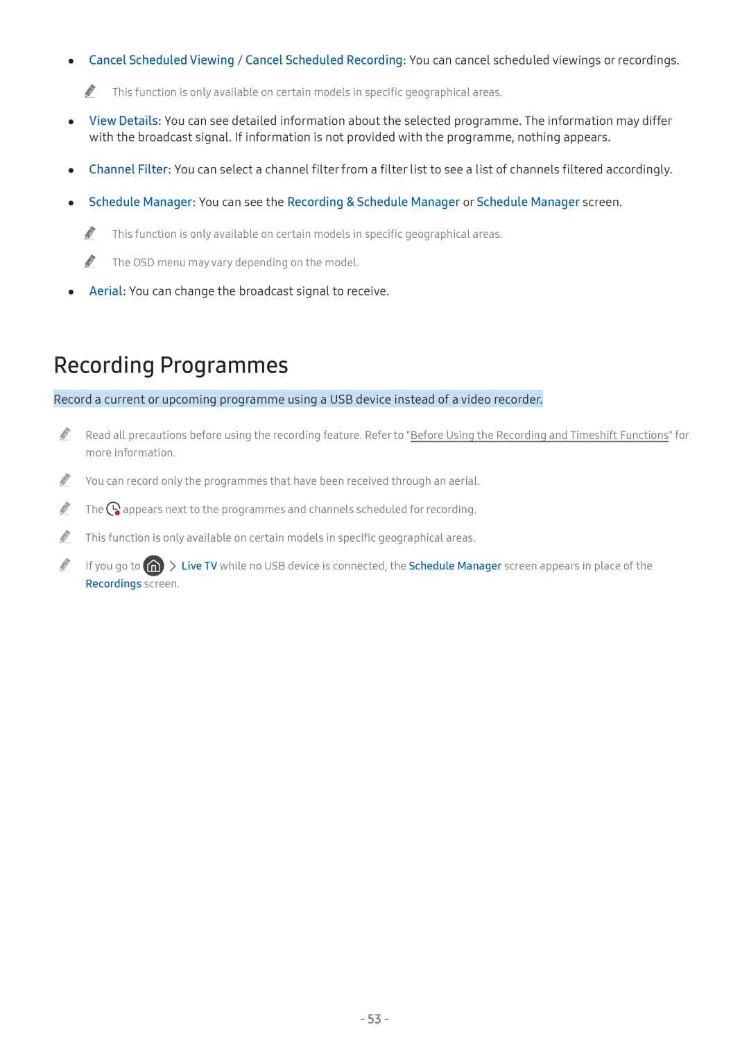 Samsung UE32M5520AKXZT, UE55M5570AUXZG, UE49M5580AUXZG, UE55M6399AUXZG, UE49M6379AUXZG, UE43M5580AUXZG Recording Programmes 