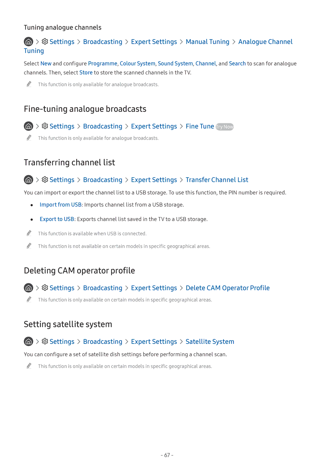 Samsung UE49M6372AUXXH manual Fine-tuning analogue broadcasts, Transferring channel list, Deleting CAM operator profile 