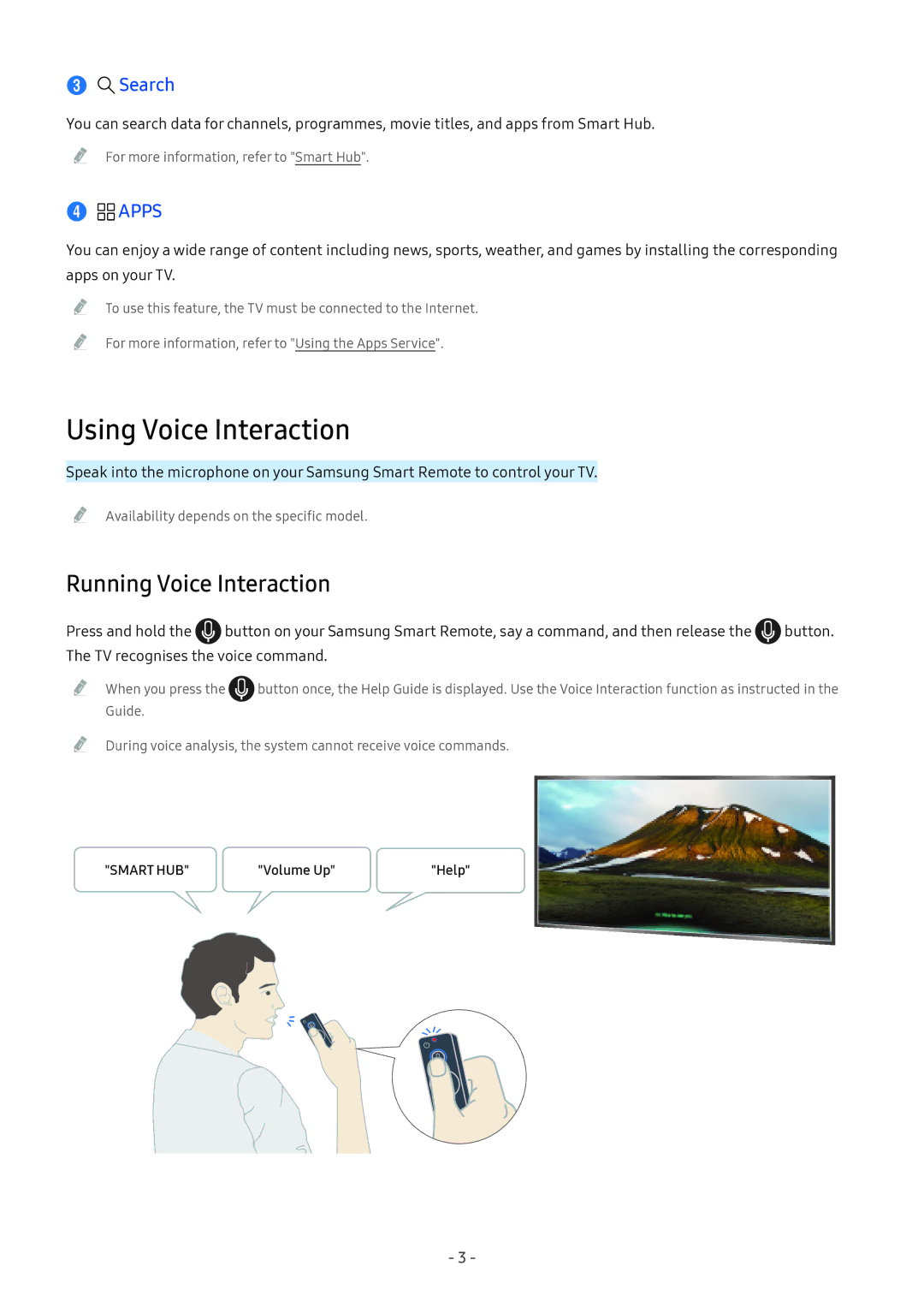 Samsung UE49M5649AUXZG, UE55M5570AUXZG, UE49M5580AUXZG manual Using Voice Interaction, Running Voice Interaction, Search 