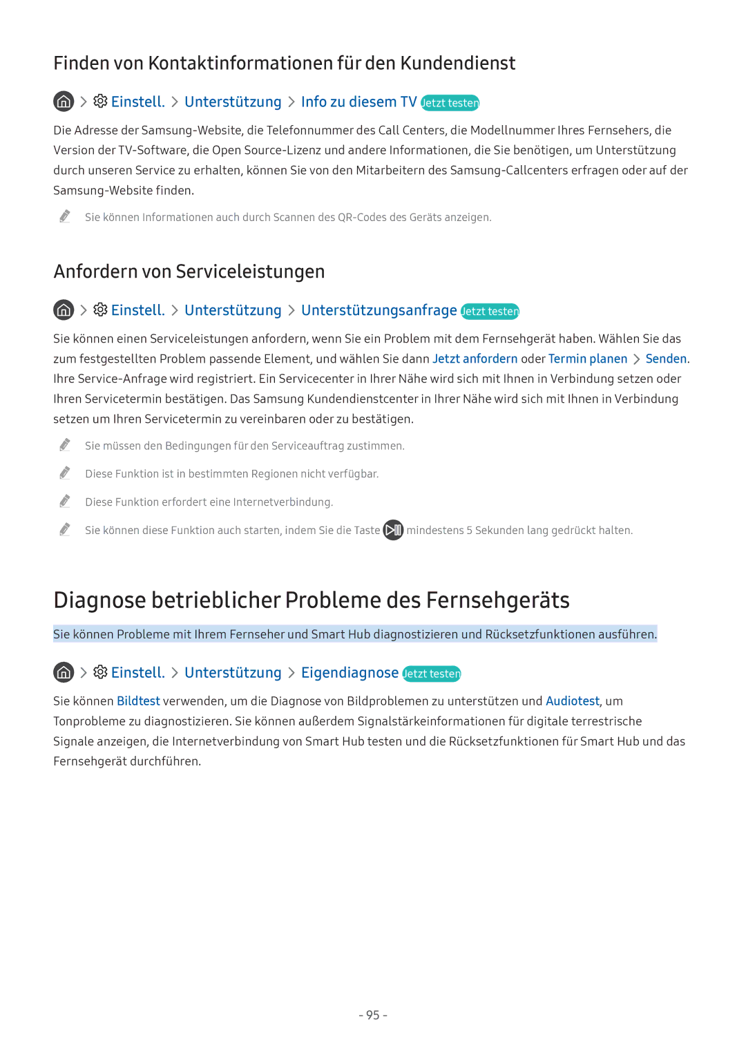 Samsung UE49M5670AUXZG, UE55M5570AUXZG, UE49M5580AUXZG, UE55M6399AUXZG Diagnose betrieblicher Probleme des Fernsehgeräts 