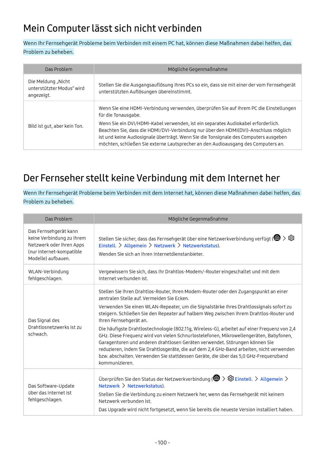 Samsung UE49M6302AKXXH, UE55M5570AUXZG, UE49M5580AUXZG, UE55M6399AUXZG manual Mein Computer lässt sich nicht verbinden 