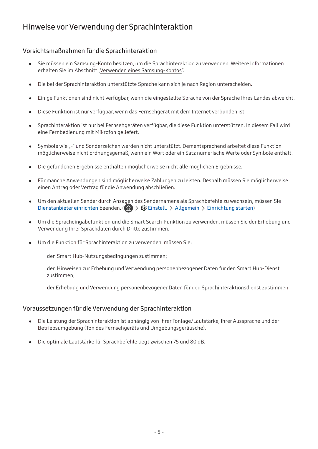 Samsung UE55M5580AUXZG manual Hinweise vor Verwendung der Sprachinteraktion, Vorsichtsmaßnahmen für die Sprachinteraktion 