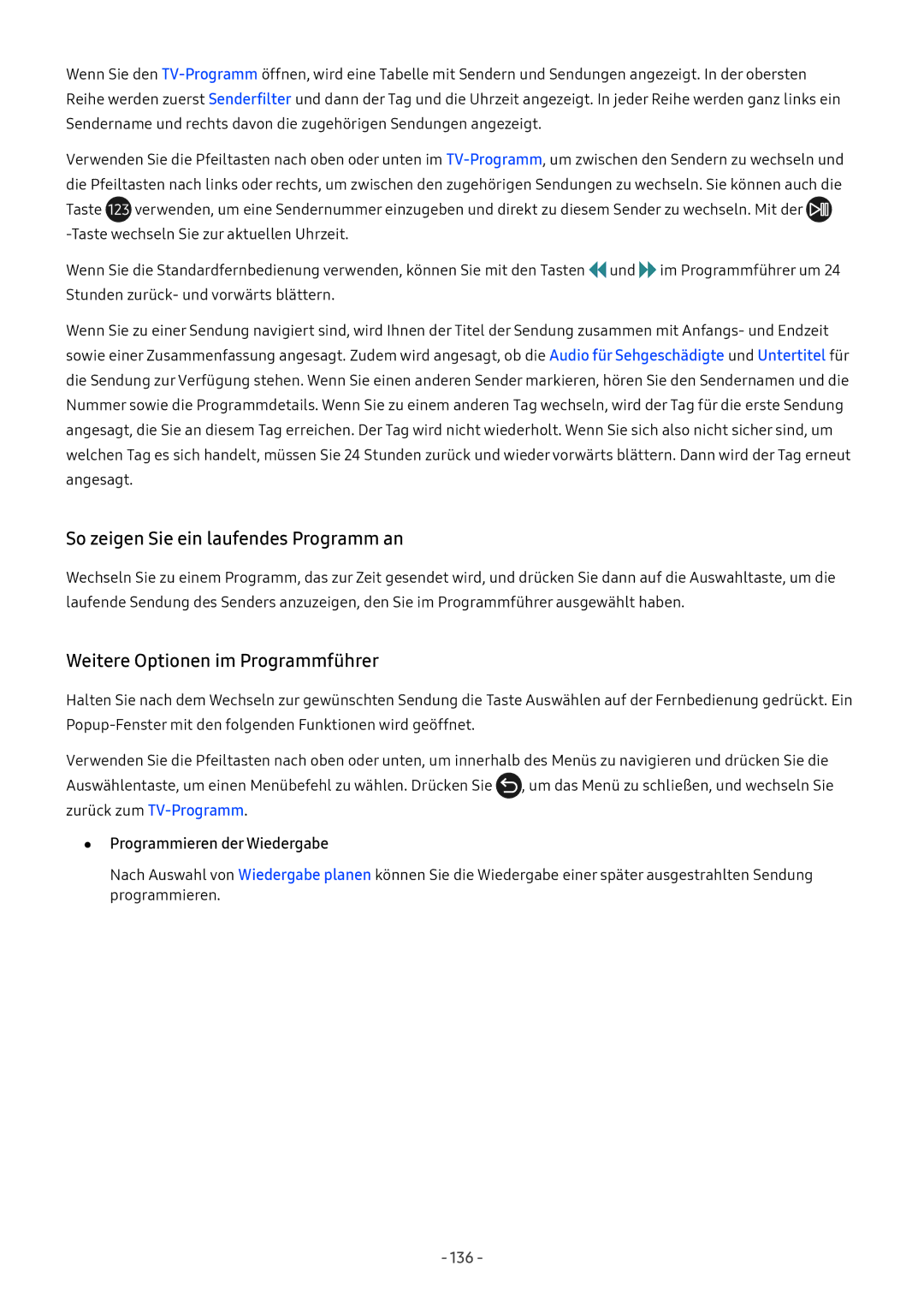 Samsung UE49M5570AUXZG, UE55M5570AUXZG manual So zeigen Sie ein laufendes Programm an, Weitere Optionen im Programmführer 