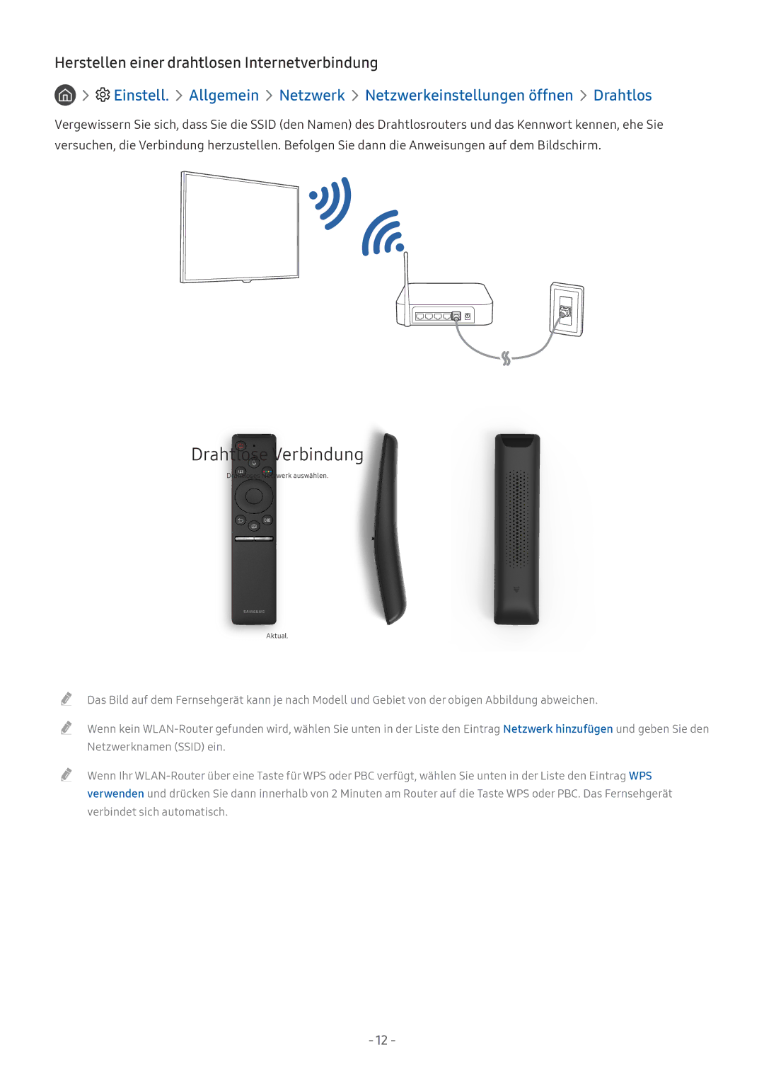 Samsung UE32M5650AUXZG, UE55M5570AUXZG, UE49M5580AUXZG Drahtlose Verbindung, Herstellen einer drahtlosen Internetverbindung 