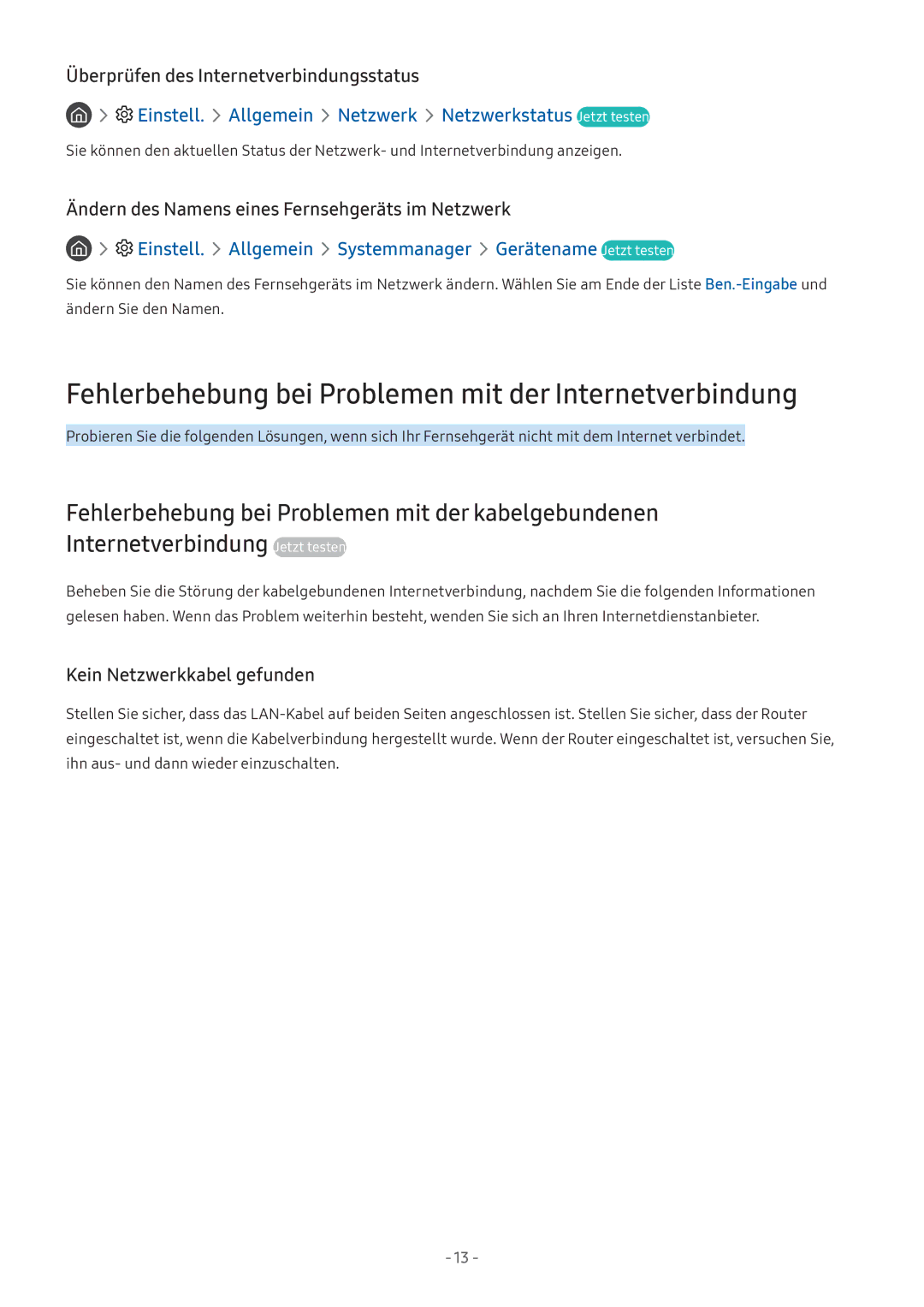 Samsung UE43M5570AUXZG, UE55M5570AUXZG, UE49M5580AUXZG manual Fehlerbehebung bei Problemen mit der Internetverbindung 