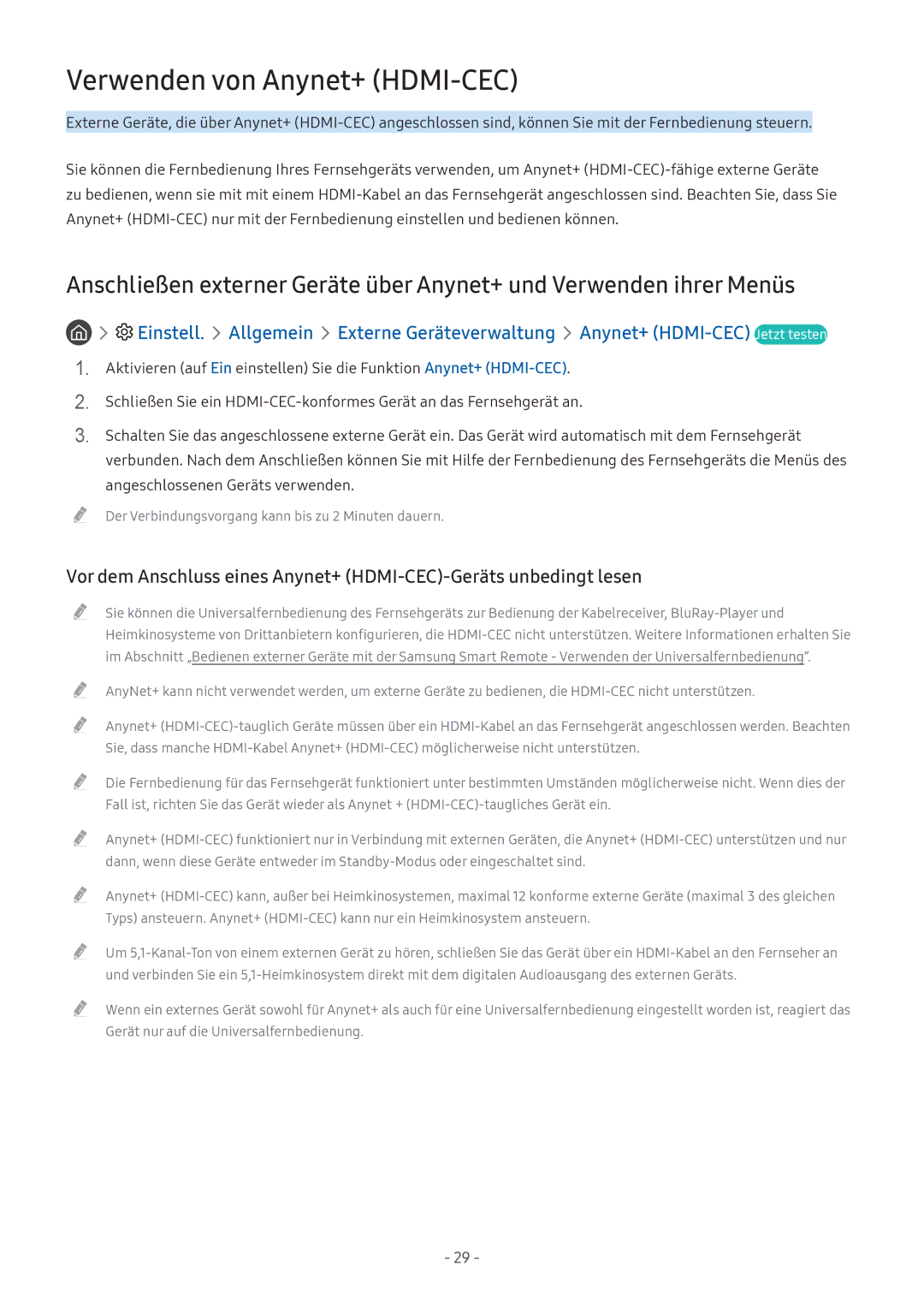 Samsung UE55M5502AKXXH, UE55M5570AUXZG, UE49M5580AUXZG, UE55M6399AUXZG, UE49M6379AUXZG manual Verwenden von Anynet+ HDMI-CEC 