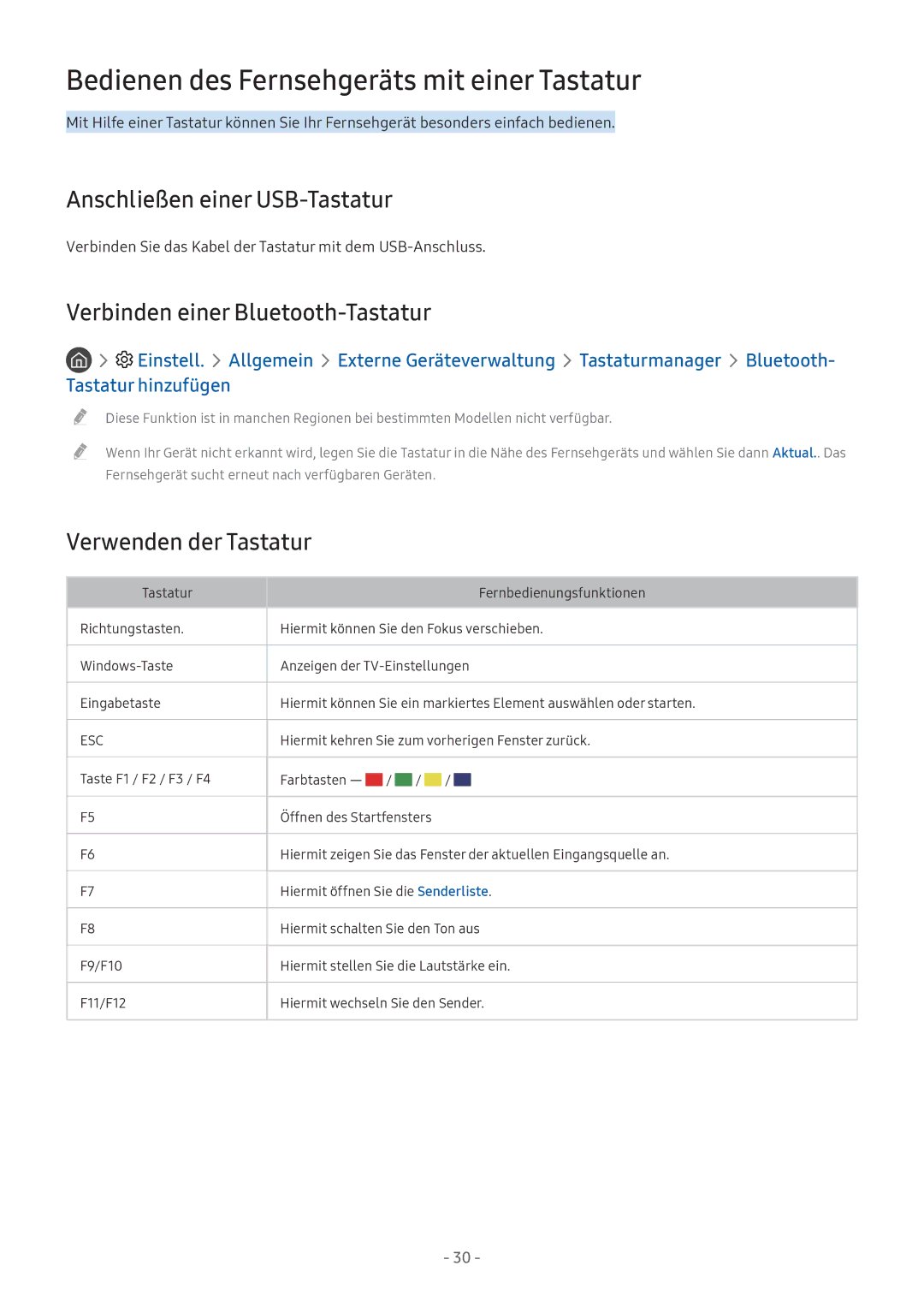 Samsung UE55M5672AUXXH, UE55M5570AUXZG manual Bedienen des Fernsehgeräts mit einer Tastatur, Anschließen einer USB-Tastatur 