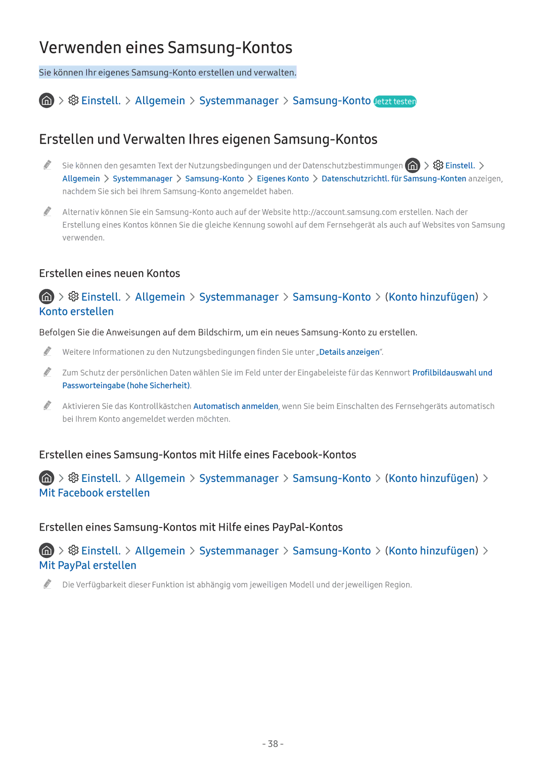 Samsung UE55M6399AUXZG manual Verwenden eines Samsung-Kontos, Erstellen und Verwalten Ihres eigenen Samsung-Kontos 