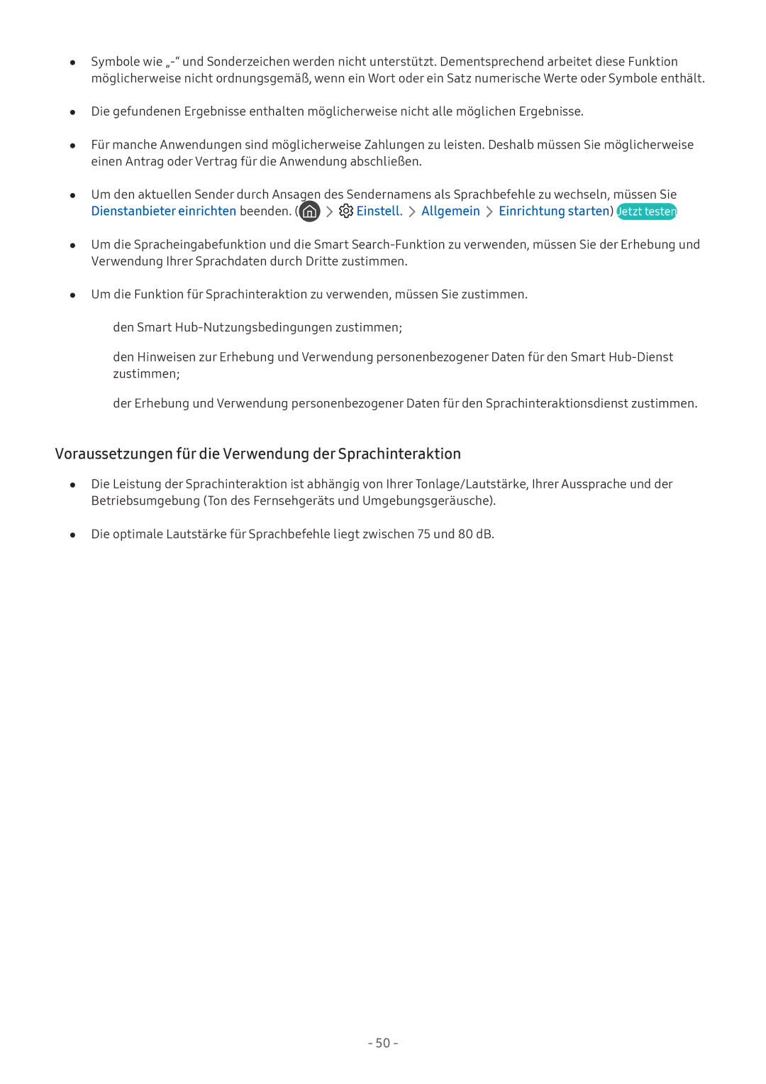 Samsung UE55M5590AUXZG, UE55M5570AUXZG, UE49M5580AUXZG manual Voraussetzungen für die Verwendung der Sprachinteraktion 