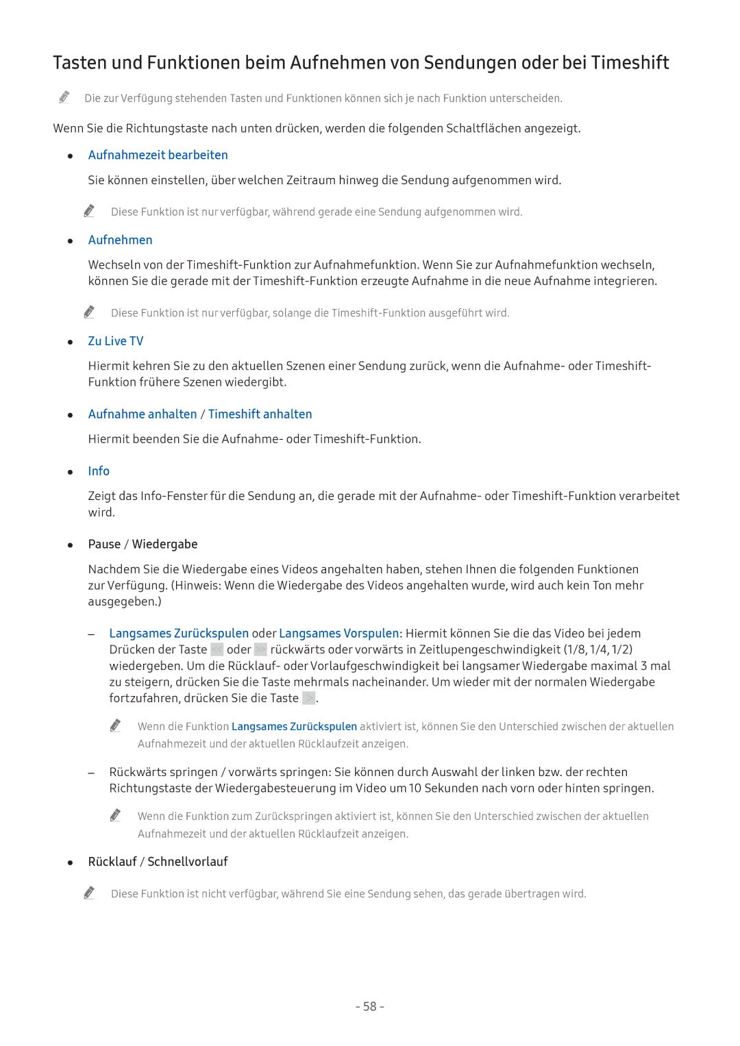 Samsung UE49M6302AKXXH manual Aufnahmezeit bearbeiten, Aufnehmen, Zu Live TV, Aufnahme anhalten / Timeshift anhalten, Info 