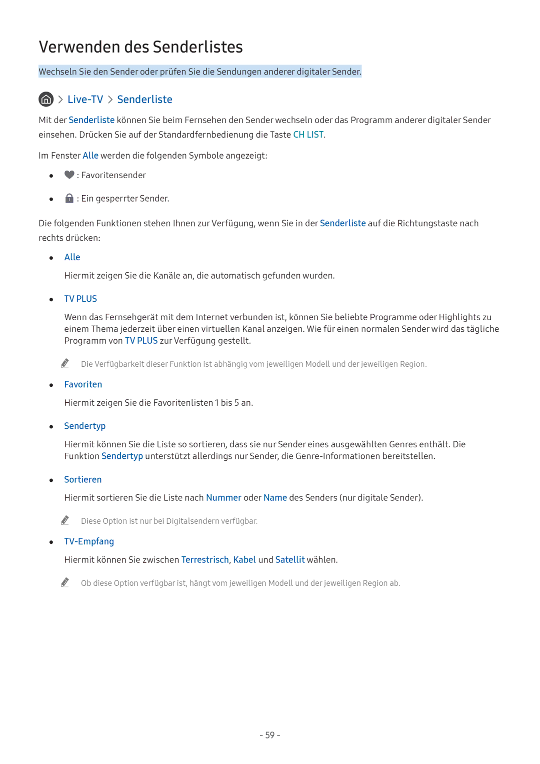 Samsung UE32M5640AUXZG, UE55M5570AUXZG, UE49M5580AUXZG, UE55M6399AUXZG manual Verwenden des Senderlistes, Live-TV Senderliste 