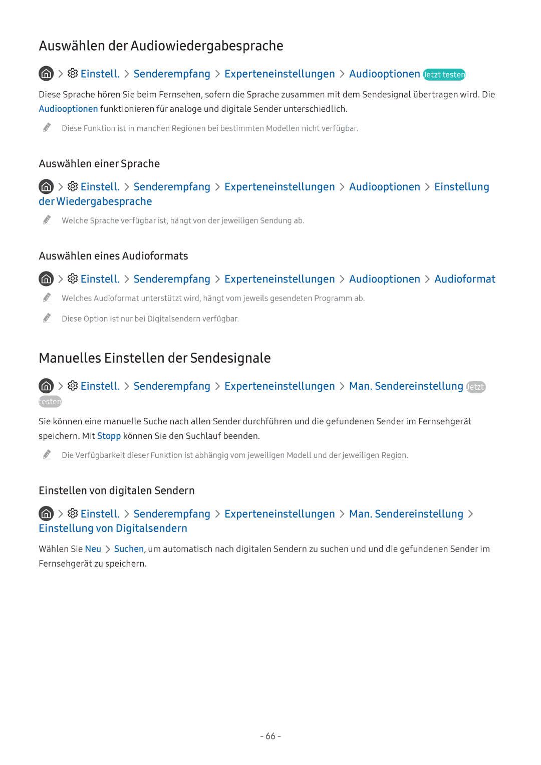 Samsung UE32M5522AKXXH, UE55M5570AUXZG manual Auswählen der Audiowiedergabesprache, Manuelles Einstellen der Sendesignale 