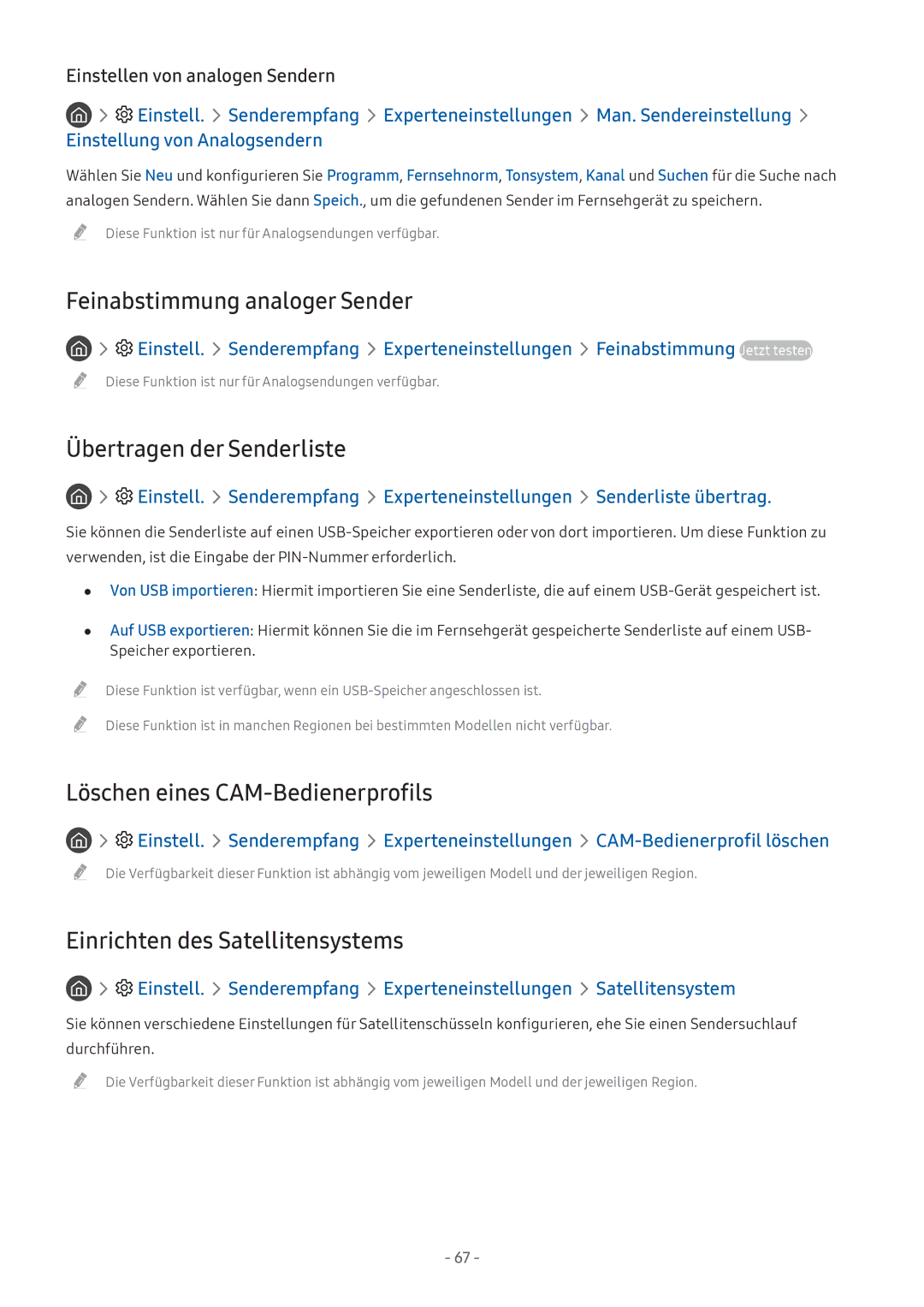 Samsung UE55M5602AKXXH manual Feinabstimmung analoger Sender, Übertragen der Senderliste, Löschen eines CAM-Bedienerprofils 