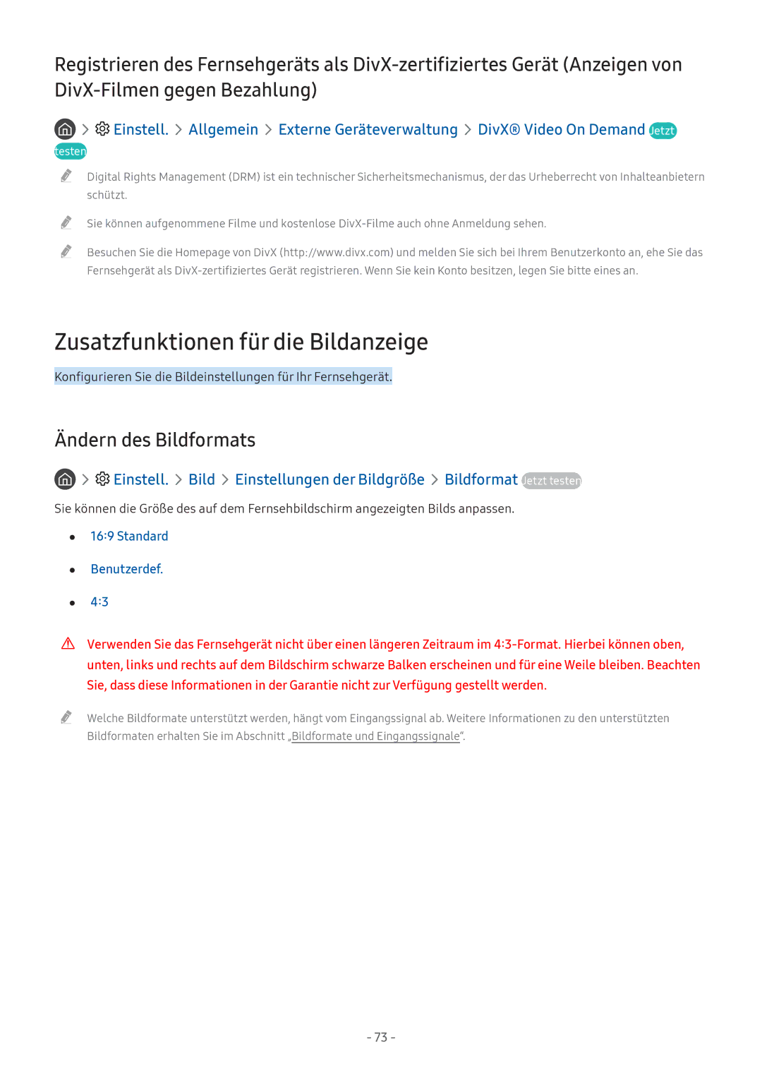 Samsung UE49M5602AKXXH, UE55M5570AUXZG Zusatzfunktionen für die Bildanzeige, Ändern des Bildformats, Standard Benutzerdef 