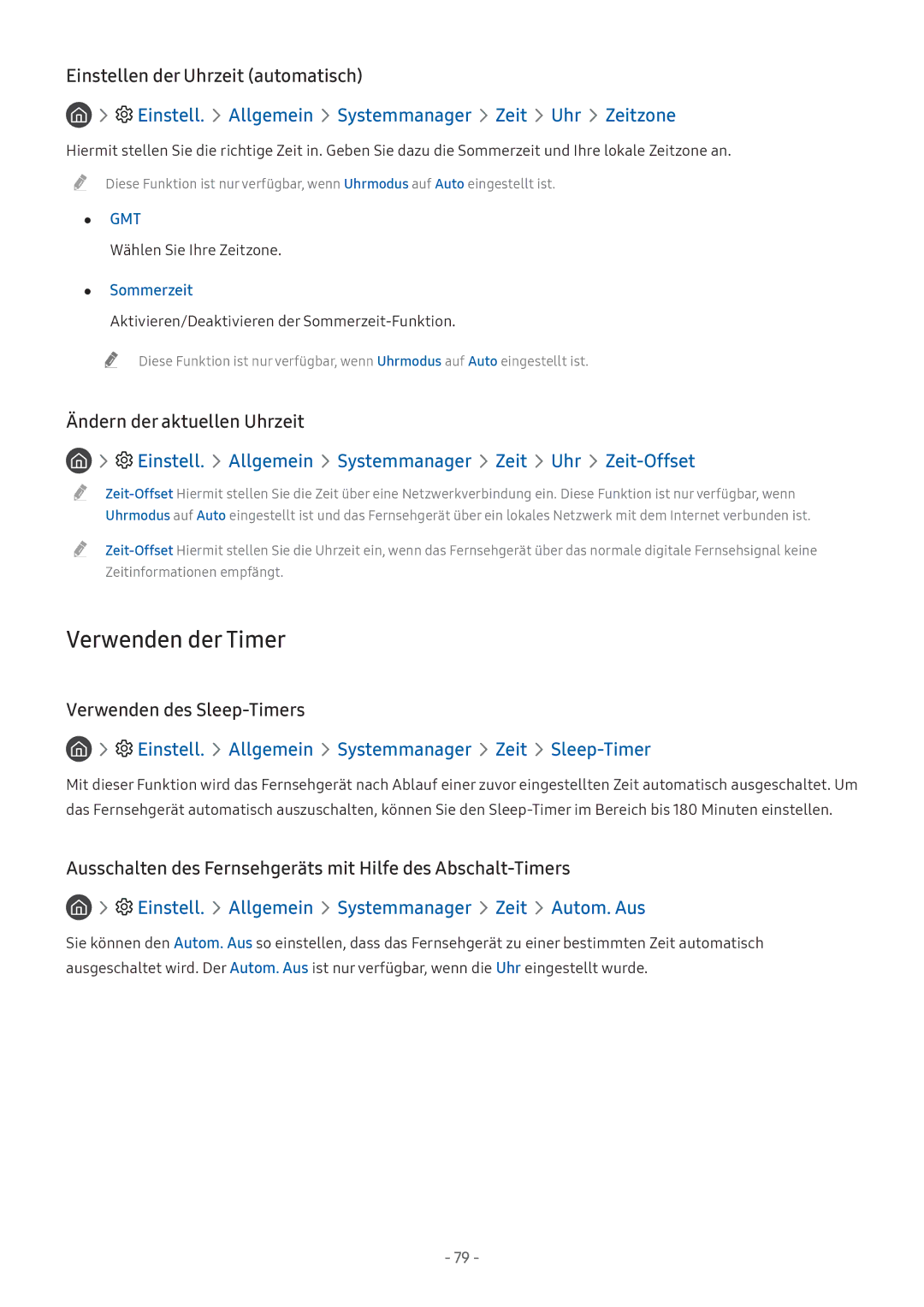 Samsung UE49M5580AUXZG, UE55M5570AUXZG manual Verwenden der Timer, Einstell. Allgemein Systemmanager Zeit Uhr Zeitzone 