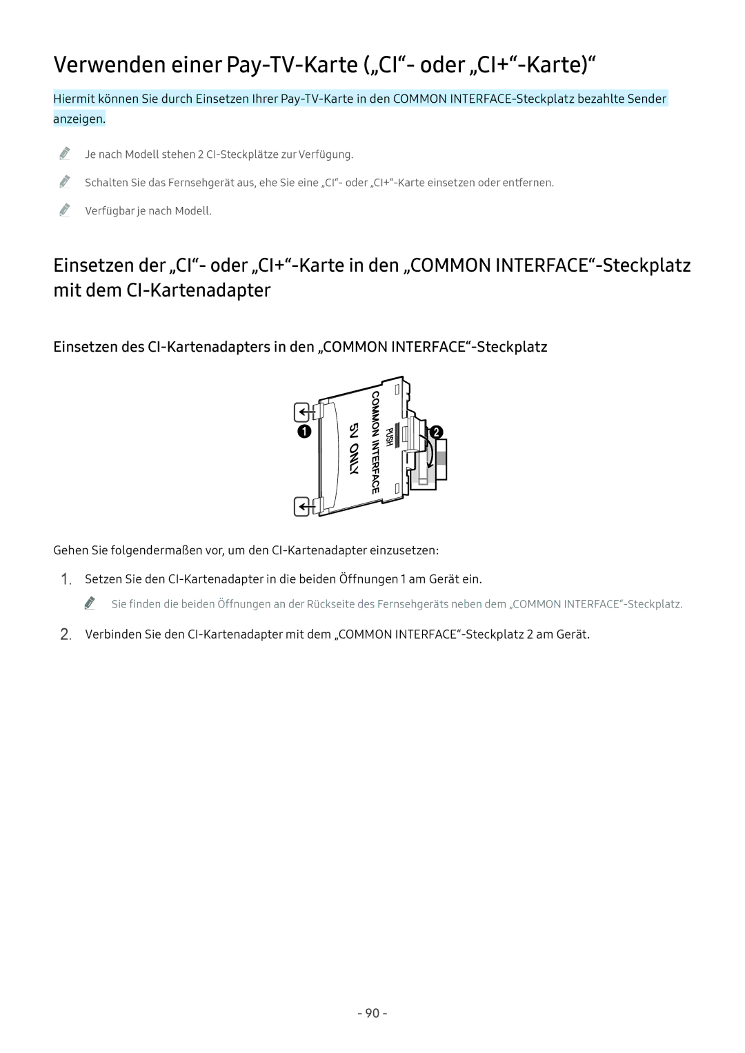 Samsung UE43M5590AUXZG, UE55M5570AUXZG, UE49M5580AUXZG, UE55M6399AUXZG Verwenden einer Pay-TV-Karte „CI- oder „CI+-Karte 