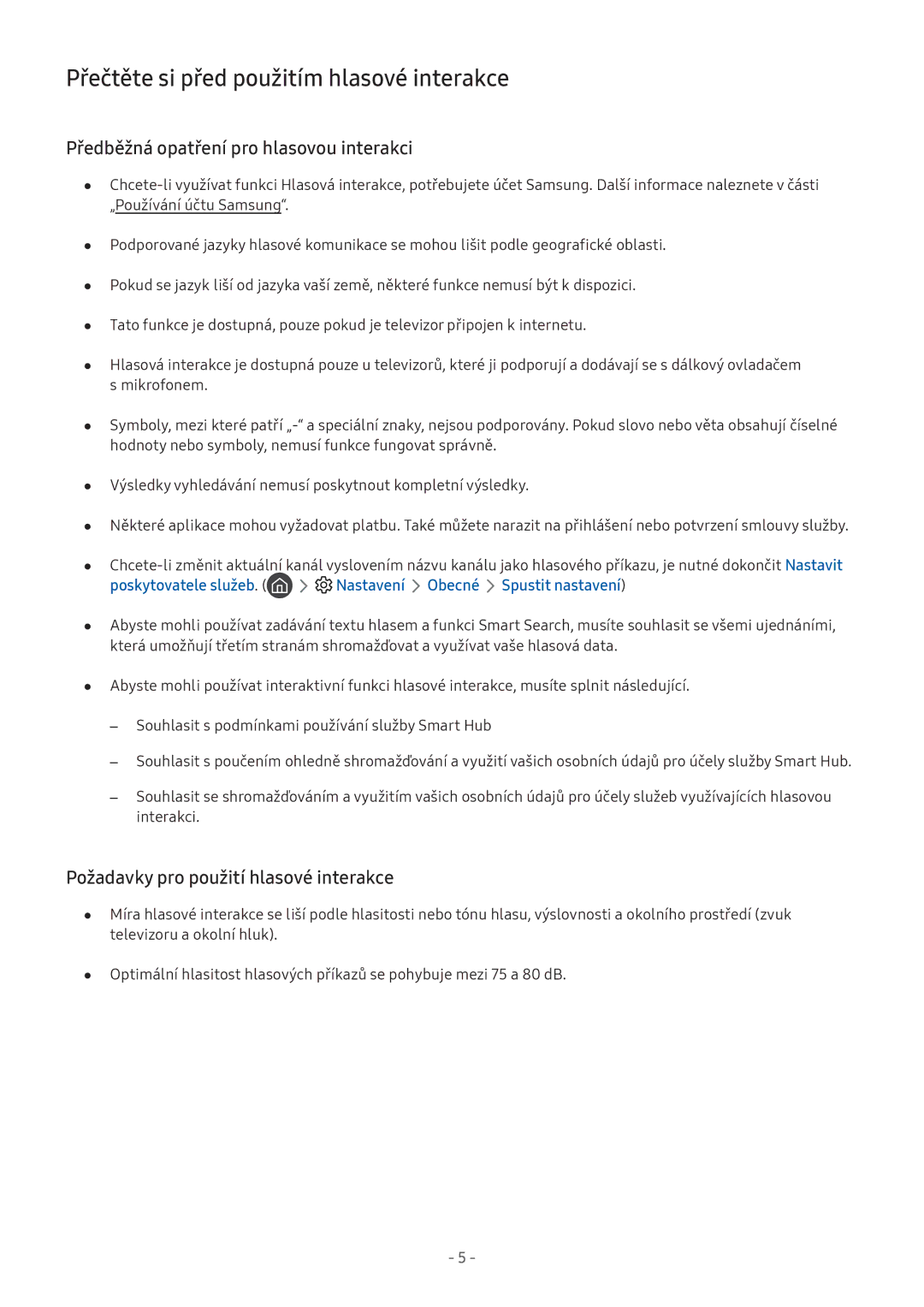 Samsung UE55M5580AUXZG manual Přečtěte si před použitím hlasové interakce, Předběžná opatření pro hlasovou interakci 