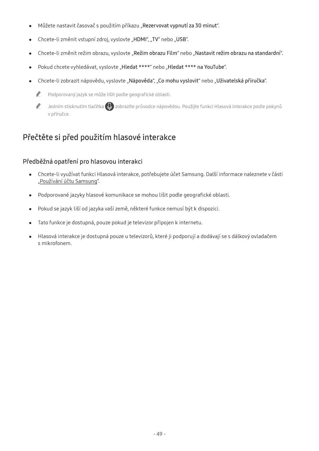 Samsung UE43M5620AWXXN, UE55M5570AUXZG, UE49M5580AUXZG, UE55M6399AUXZG manual Přečtěte si před použitím hlasové interakce 