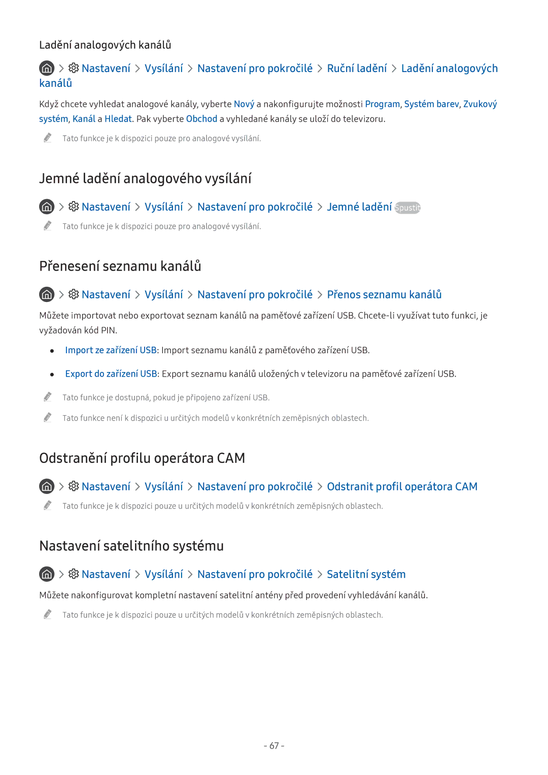 Samsung UE49M6372AUXXH manual Jemné ladění analogového vysílání, Přenesení seznamu kanálů, Odstranění profilu operátora CAM 