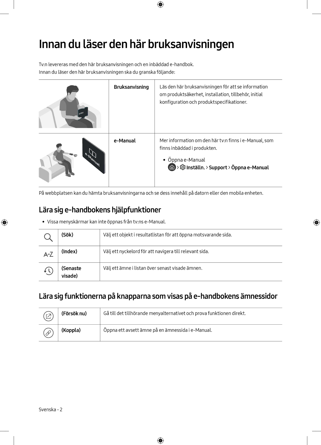 Samsung UE55M6305AKXXC, UE49M6305AKXXC manual Innan du läser den här bruksanvisningen, Lära sig e-handbokens hjälpfunktioner 