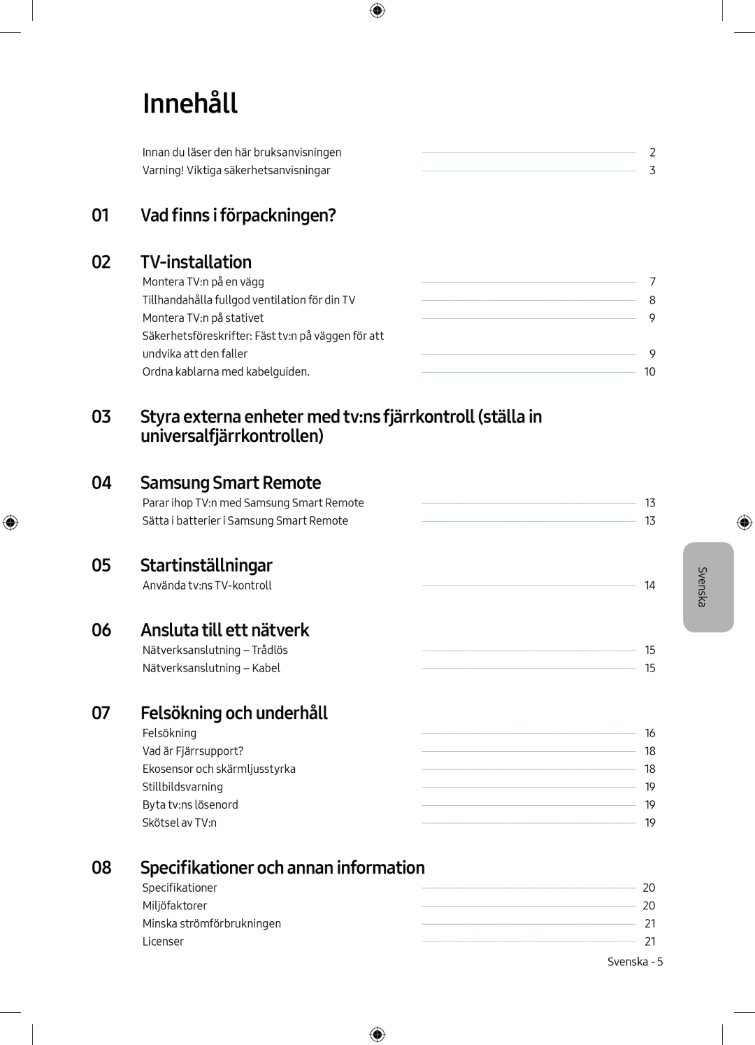 Samsung UE49M6305AKXXC, UE55M6305AKXXC manual Innehåll 