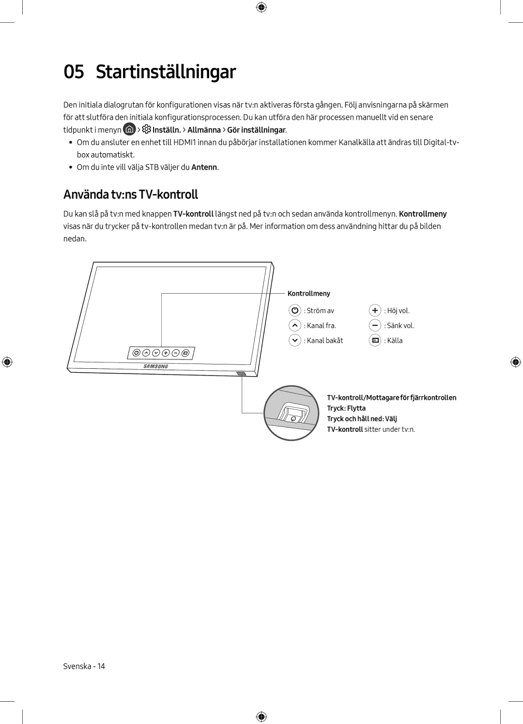 Samsung UE55M6305AKXXC, UE49M6305AKXXC manual Startinställningar, Använda tvns TV-kontroll 