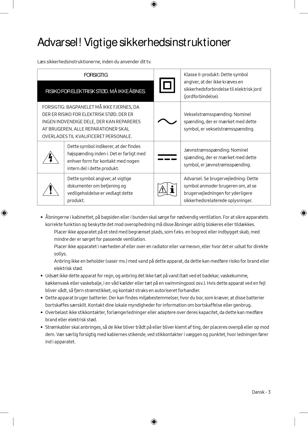 Samsung UE49M6305AKXXC, UE55M6305AKXXC manual Forsigtig 