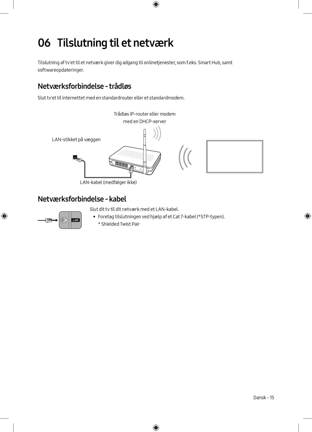 Samsung UE49M6305AKXXC, UE55M6305AKXXC Tilslutning til et netværk, Netværksforbindelse trådløs, Netværksforbindelse kabel 