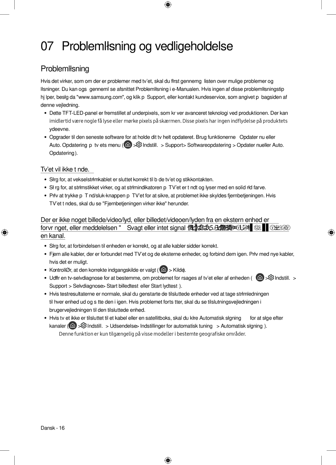 Samsung UE55M6305AKXXC, UE49M6305AKXXC manual Problemløsning og vedligeholdelse, Tvet vil ikke tænde 