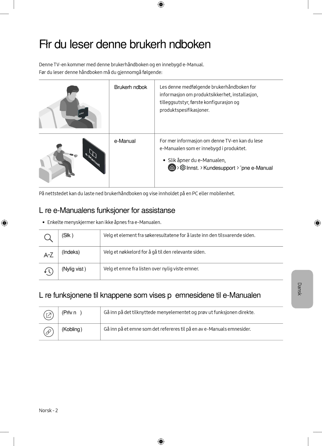 Samsung UE55M6305AKXXC, UE49M6305AKXXC manual Før du leser denne brukerhåndboken, Lære e-Manualens funksjoner for assistanse 