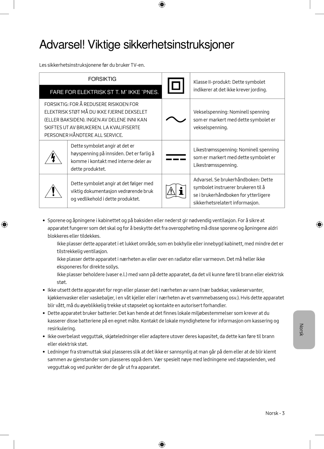 Samsung UE49M6305AKXXC, UE55M6305AKXXC manual Forsiktig 