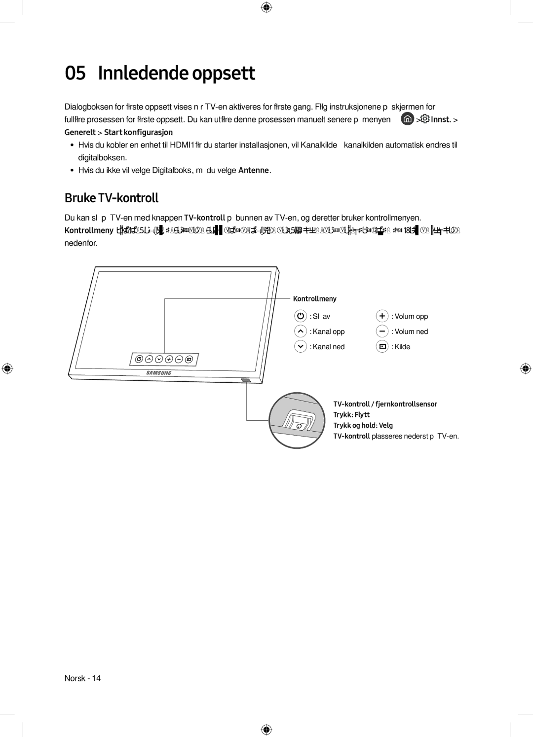 Samsung UE55M6305AKXXC, UE49M6305AKXXC manual Innledende oppsett, Bruke TV-kontroll 