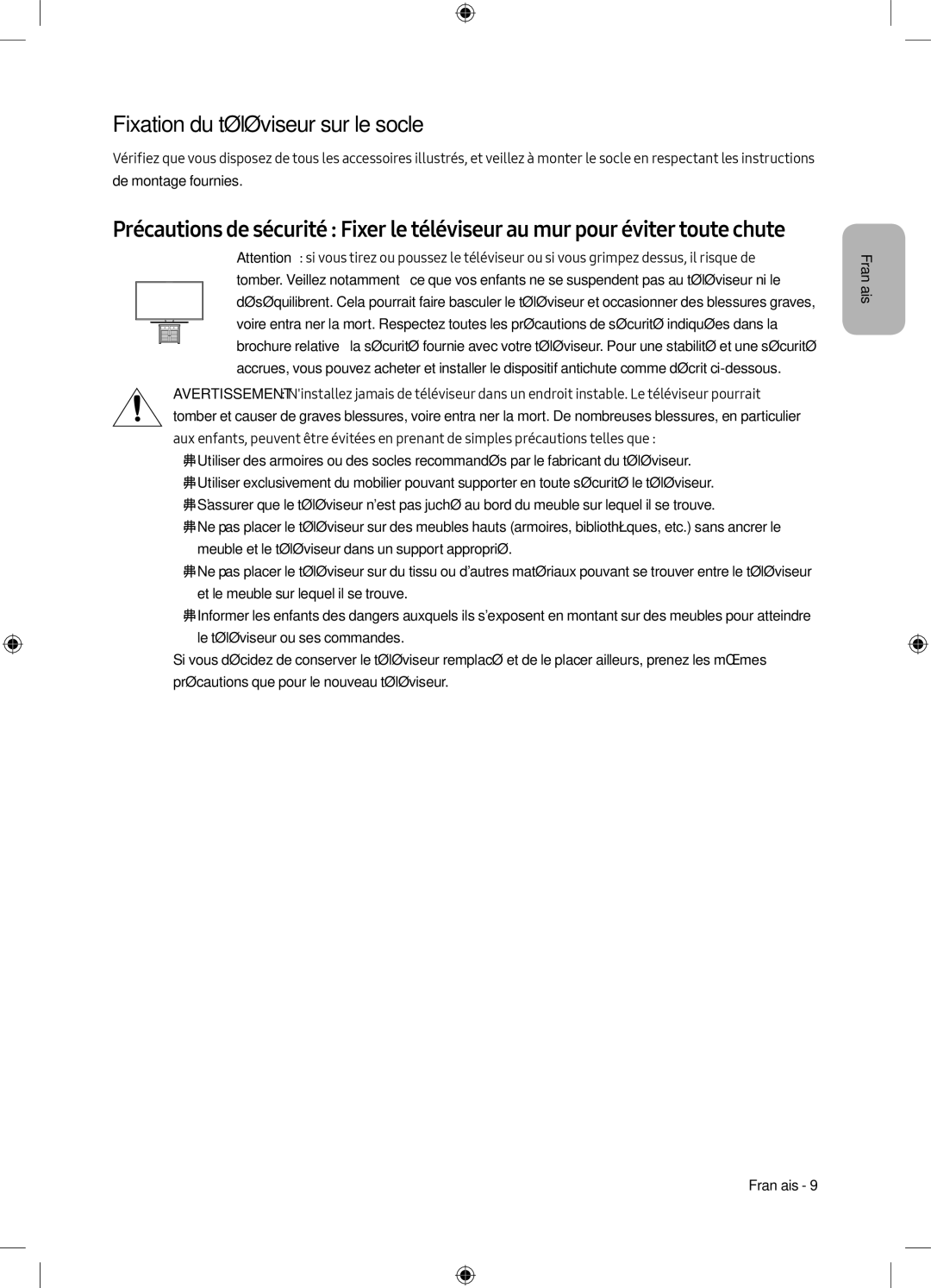 Samsung UE49M6305AKXXC, UE55M6305AKXXC manual Fixation du téléviseur sur le socle 