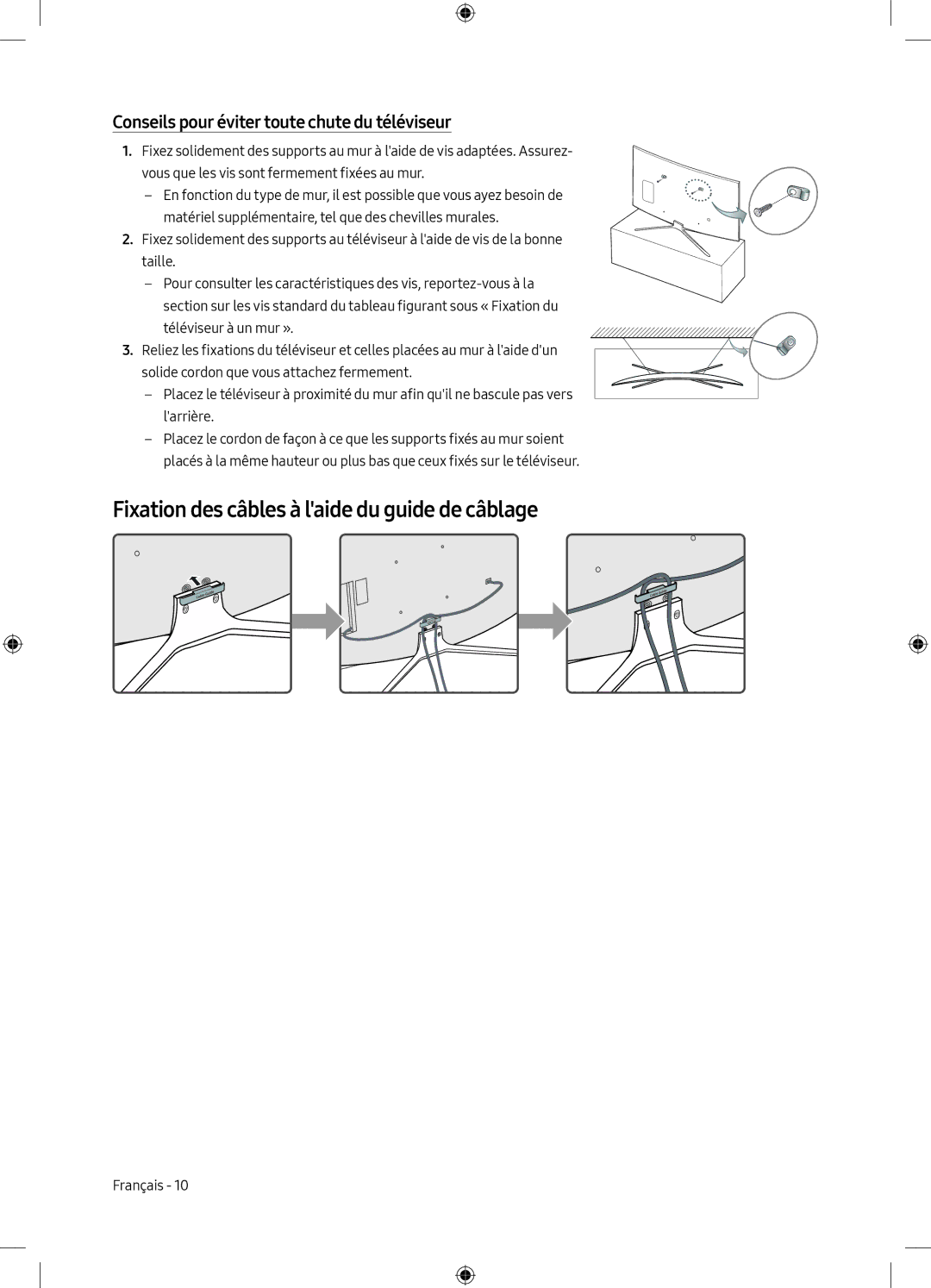 Samsung UE55M6305AKXXC Fixation des câbles à laide du guide de câblage, Conseils pour éviter toute chute du téléviseur 