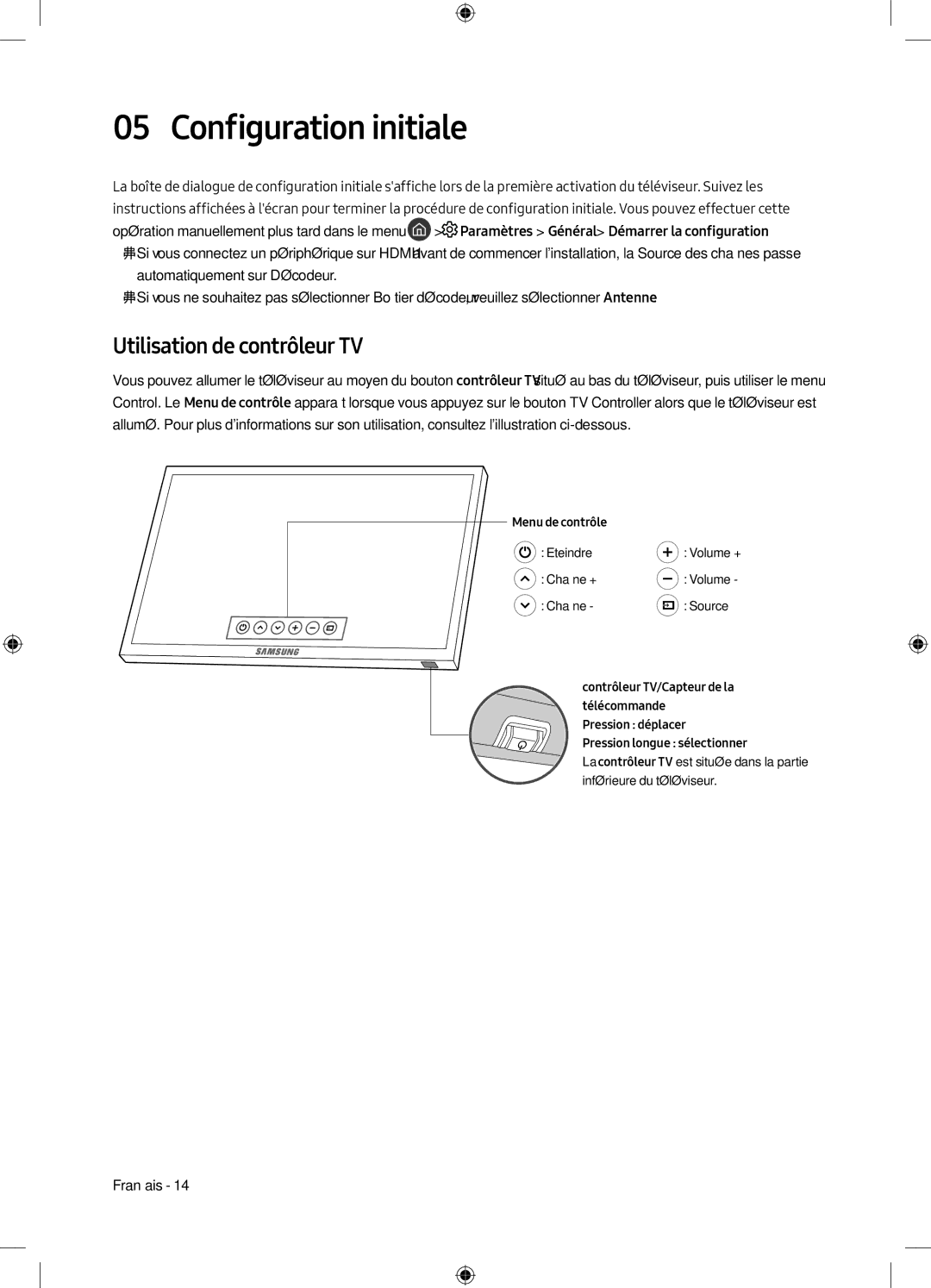 Samsung UE55M6305AKXXC, UE49M6305AKXXC manual Configuration initiale, Utilisation de contrôleur TV 