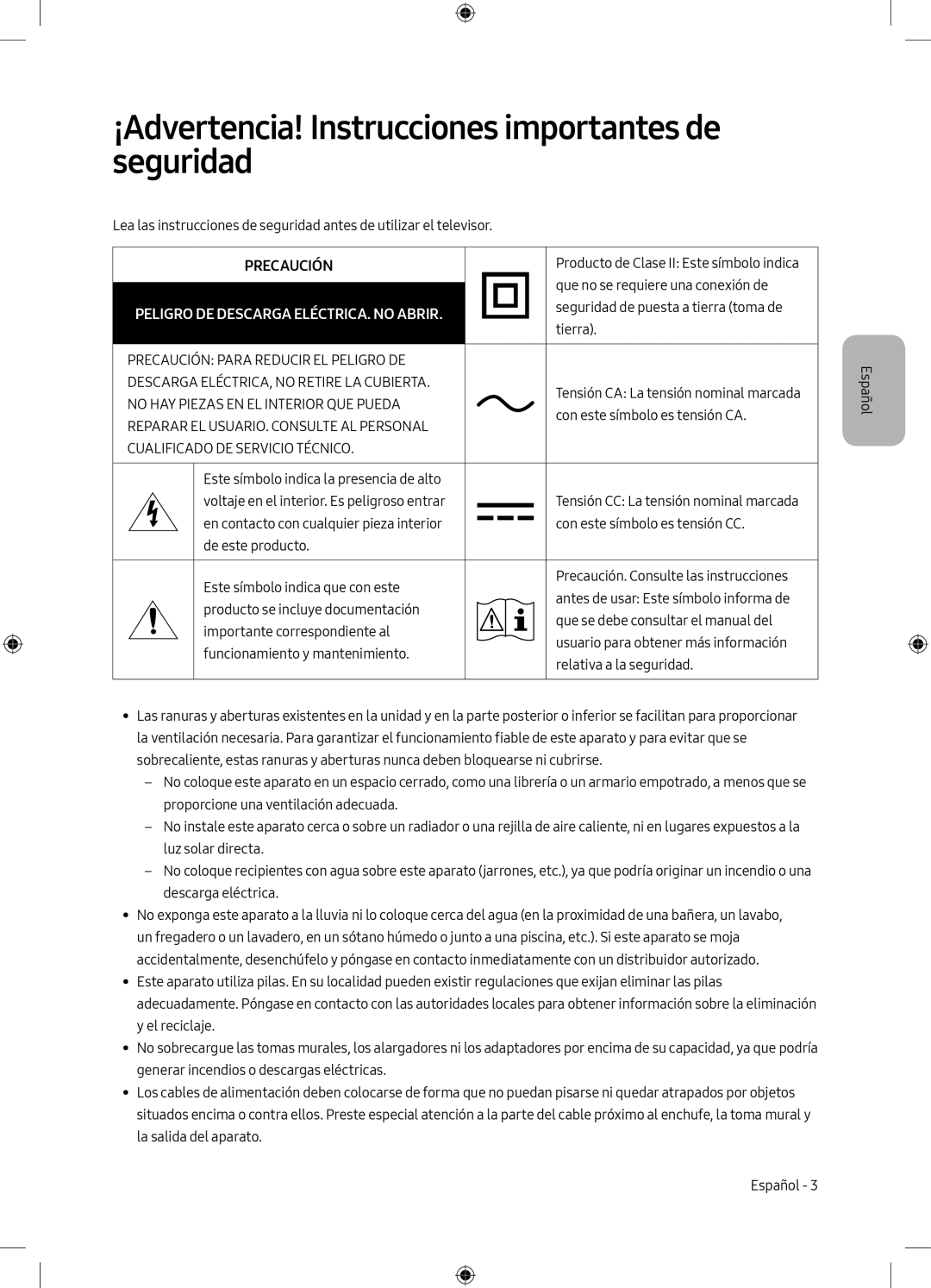 Samsung UE49M6305AKXXC, UE55M6305AKXXC manual ¡Advertencia! Instrucciones importantes de seguridad, Precaución 