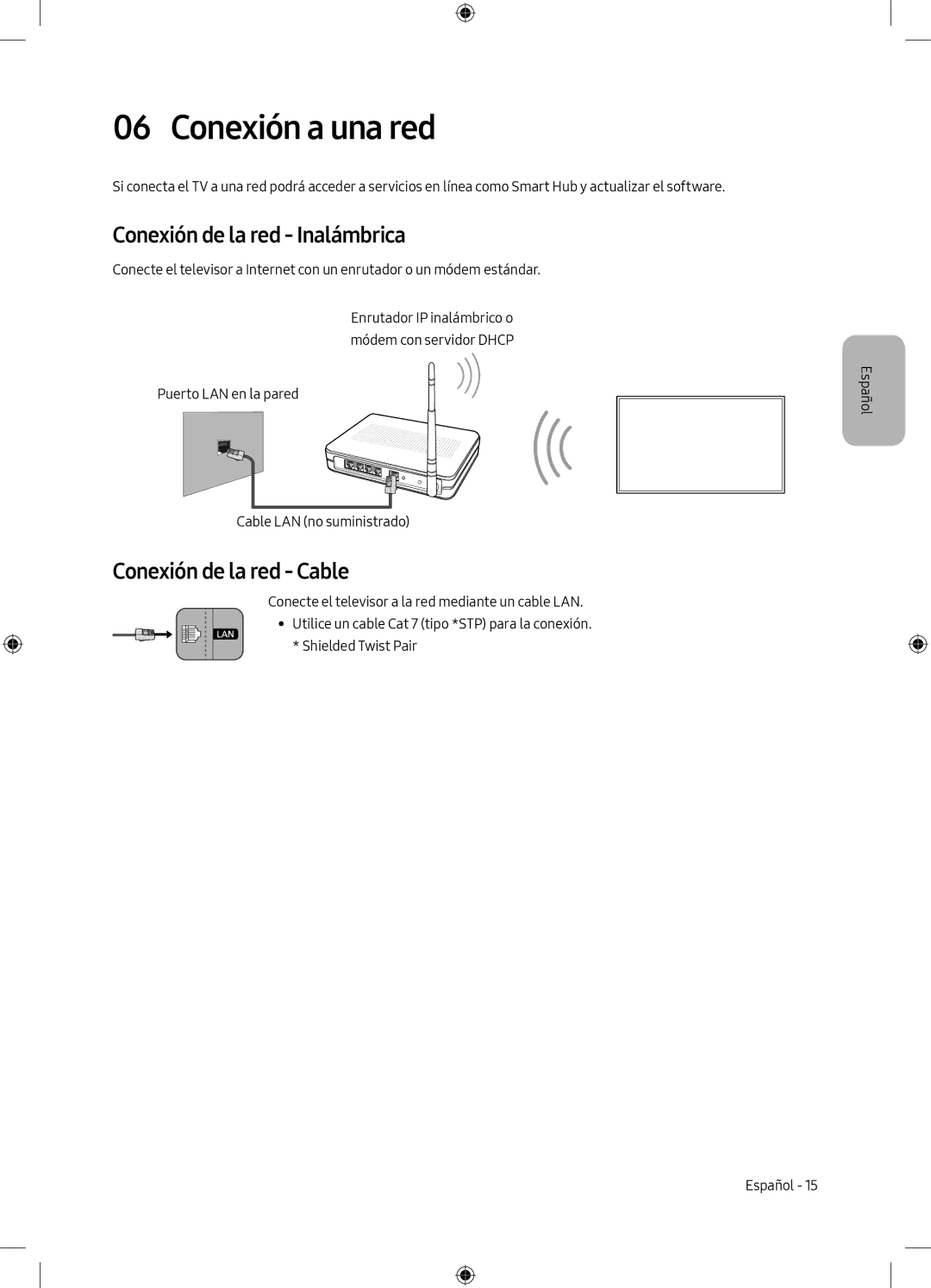 Samsung UE49M6305AKXXC, UE55M6305AKXXC manual Conexión a una red, Conexión de la red Inalámbrica, Conexión de la red Cable 